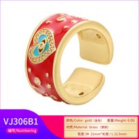 Color Drop Oil Micro Inlaid Ring Peach Heart Eye Pattern Heart Opening Ring main image 6