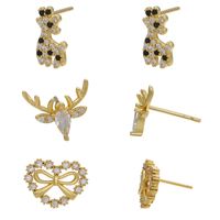 Micro-inlaid Giraffe Elk Bow Stud Earrings Cartoon Pattern Earrings Jewelry main image 1