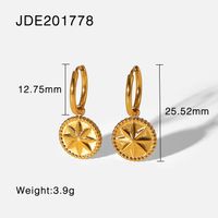 European And American Personality Titanium Steel 18k Gold Plated Eight-pointed Star Coin Pendant Earrings sku image 1