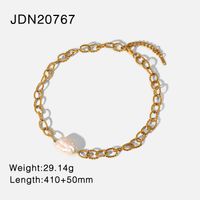 European And American 18k Gold-plated Stainless Steel Retro Baroque Freshwater Pearl Twist Chain Necklace sku image 1