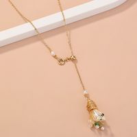 Fashion Handmade Silk-wrapped Pearl Flower Long Pendant Necklace Pull Buckle Single-layer Chain sku image 1
