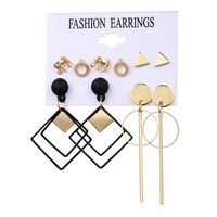 New Retro Pearl Earring C-shaped Diamond Geometric Alloy Earrings Set 5 Pairs sku image 1