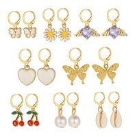 New Alloy Inlaid Rhinestone Butterfly Peach Heart Cherry Pearl Earrings Set 9 Pairs sku image 2