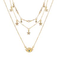 European And American Retro Water Drop Five-pointed Star Rhinestone Creative  Eyes Blue Three-layer Necklace sku image 1