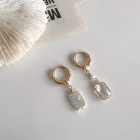 Retro Asymmetrical Circle Freshwater Pearl Earrings Ear Buckles sku image 2