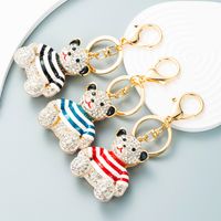 New Animal Series Drip Oil Diamond Stripe Bear Alloy Keychain Pendant Bag main image 3
