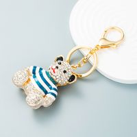 New Animal Series Drip Oil Diamond Stripe Bear Alloy Keychain Pendant Bag main image 6