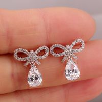 1 Pair Elegant Bow Knot Inlay Copper Alloy Artificial Pearls Zircon Drop Earrings main image 5