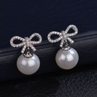 1 Pair Elegant Bow Knot Inlay Copper Alloy Artificial Pearls Zircon Drop Earrings sku image 6