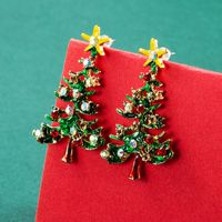 Christmas Series Alloy Dripping Oil Diamond Christmas Tree Earrings sku image 1