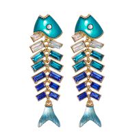 New Creative Personality Exaggerated Fishbone Diamond Earrings Wholesale sku image 1