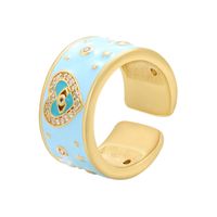 Color Drop Oil Micro Inlaid Ring Peach Heart Eye Pattern Heart Opening Ring sku image 4