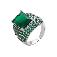 Retro Colored Diamonds Micro-inlaid Square Zircon Copper Open Ring sku image 10