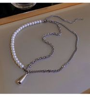 Korean Asymmetrical Design Sense Pearl Titanium Steel Drop-shaped Clavicle Chain main image 3