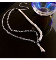 Korean Asymmetrical Design Sense Pearl Titanium Steel Drop-shaped Clavicle Chain main image 5