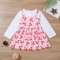 Spring And Autumn Fake Two-piece Long-sleeved Cherry Print Pleated Skirt main image 1