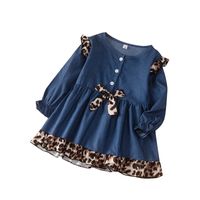 Robe De Princesse À Manches Longues Et Nœud Pour Enfants, Couture Léopard À La Mode main image 6