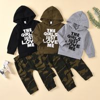 Boys Korean Spring Autumn Letter Print Hooded Camouflage Pant Two-piece Baby Suit main image 4