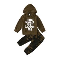 Boys Korean Spring Autumn Letter Print Hooded Camouflage Pant Two-piece Baby Suit main image 6