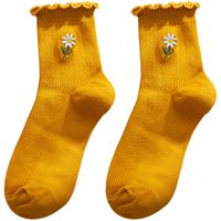 Thin Vertical Pile Of Socks Female Spring And Autumn Curling Small Daisy Embroidery In The Tube Socks main image 6