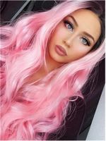 Exaggerated Color Wig Female Black Gradient Green Pink Mid-length Curly Hair Headgear main image 3