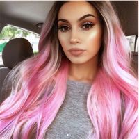 Perruque De Couleur Exagérée Femme Noir Dégradé Vert Rose Cheveux Bouclés Mi-longs Coiffures main image 4