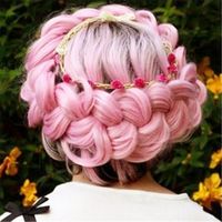 Exaggerated Color Wig Female Black Gradient Green Pink Mid-length Curly Hair Headgear main image 5