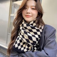 New Winter Cute Warm Scarf All-match Korean Knitted Woolen Plaid Scarf main image 1