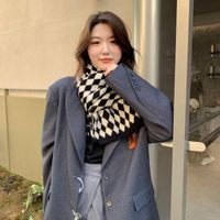 New Winter Cute Warm Scarf All-match Korean Knitted Woolen Plaid Scarf main image 5