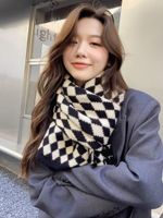 New Winter Cute Warm Scarf All-match Korean Knitted Woolen Plaid Scarf main image 6