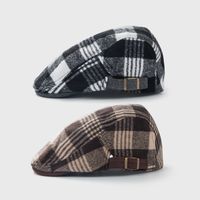 Retro American Peaked Cap Autumn And Winter Woolen Plaid Beret British Fashion Casual Newsboy Hat main image 3