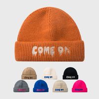 Korean Letter Embroidery Curled Woolen Hat Warm Knit Hat Fashion Street Hip Hop Hedging Hat main image 2