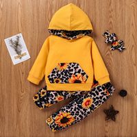 European American Girls Hooded Sweater Print Hairband Pants Three-piece Set sku image 1