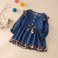 Robe De Princesse À Manches Longues Et Nœud Pour Enfants, Couture Léopard À La Mode sku image 1