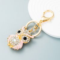 New Creative Animal Series Cute Inlaid Opal Alloy Owl Keychain sku image 1