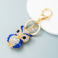 New Creative Animal Series Cute Inlaid Opal Alloy Owl Keychain sku image 2