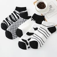 Black And White Cow Spotted Spring And Summer Short Socks Leopard Retro Boat Socks sku image 6