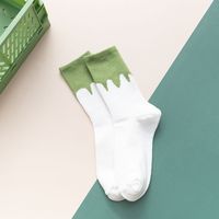 Green Autumn And Winter Women's Socks In The Tube Hit Color Breathable Striped Plaid Cotton Socks sku image 3