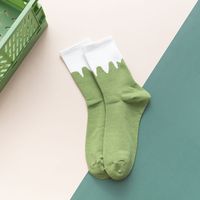 Green Autumn And Winter Women's Socks In The Tube Hit Color Breathable Striped Plaid Cotton Socks sku image 4