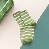Green Autumn And Winter Women's Socks In The Tube Hit Color Breathable Striped Plaid Cotton Socks sku image 5