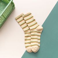 Green Autumn And Winter Women's Socks In The Tube Hit Color Breathable Striped Plaid Cotton Socks sku image 6