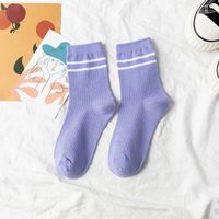 Socks Ladies Two-bar Trend Socks Cute Spring And Summer Middle Tube Pure Cotton Socks sku image 5