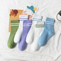 Socks Ladies Two-bar Trend Socks Cute Spring And Summer Middle Tube Pure Cotton Socks sku image 7