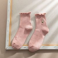 Thin Vertical Pile Of Socks Female Spring And Autumn Curling Small Daisy Embroidery In The Tube Socks sku image 8