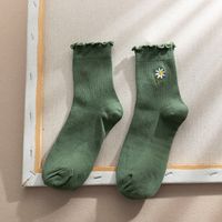 Thin Vertical Pile Of Socks Female Spring And Autumn Curling Small Daisy Embroidery In The Tube Socks sku image 1