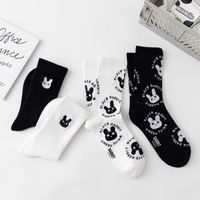 Socks Female Black And White Series Cute Bunny Tube Socks Cute Cotton Cartoon Socks sku image 4