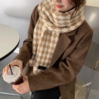 New Winter Cute Warm Scarf All-match Korean Knitted Woolen Plaid Scarf sku image 3