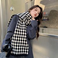 New Winter Cute Warm Scarf All-match Korean Knitted Woolen Plaid Scarf sku image 5