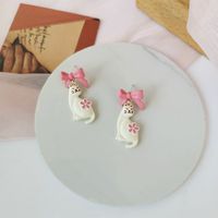 Sterling Silver Needle Japanese And Korean Cute Bow Cat Stud Earrings Fashion Sweet And Cute Girlish Style Earrings H3893 main image 3