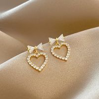 Boucles D&#39;oreilles D&#39;amour De Style Coréen Boucles D&#39;oreilles Arc Personnalisées En Micro Diamant Et Zircon main image 1